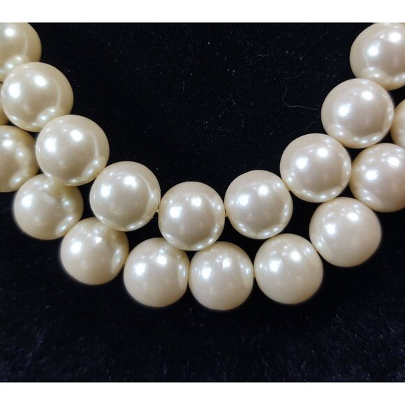 Double Strand Faux Pearl Necklace w/Gold Tone Metal Chain and Clasp, 17 inches - Picture 2 of 8